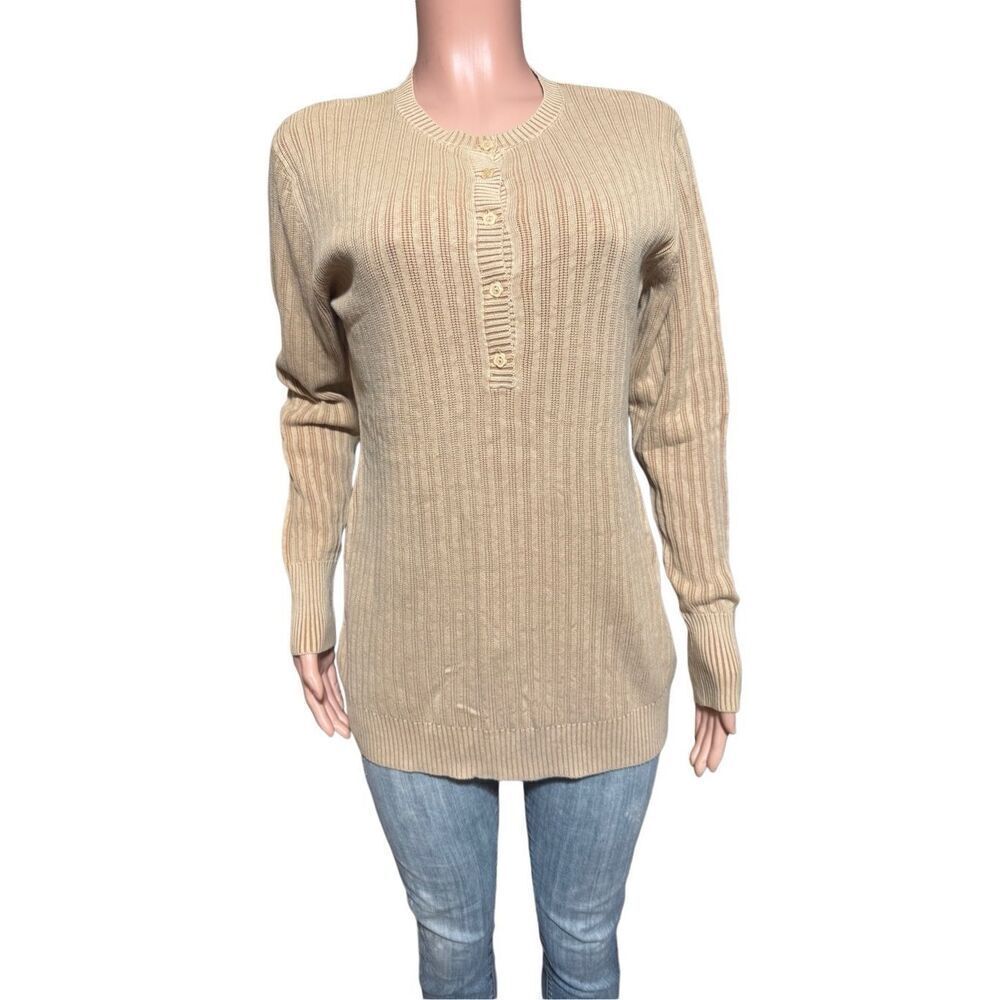 Pulp long sleeve henley toffee ribbed knit shirt top L